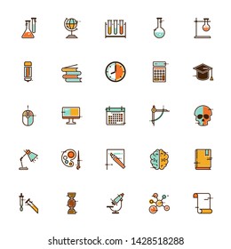 Set of Monoflat icon related with education. Editable stroke.