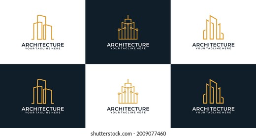 Set of monogram architecture construction luxury logo concept. Logo can be used for icon, brand, identity, skyline, town, real estate, and building