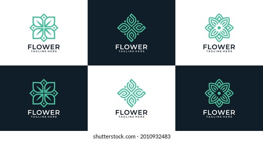 Set von monogramm Schönheitsblume Logo Design. Logo kann für Symbole, Marken, Identität, Symbol, Blatt, Paket, Sammlung, Spa, Dekoration und Yoga verwendet werden