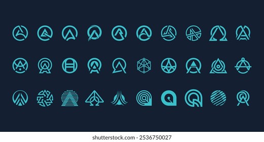 Set of Monogram with concept Round Circle, Letter A icon vector, Logo design of letter A icon for accounting, technology, business, consulting.