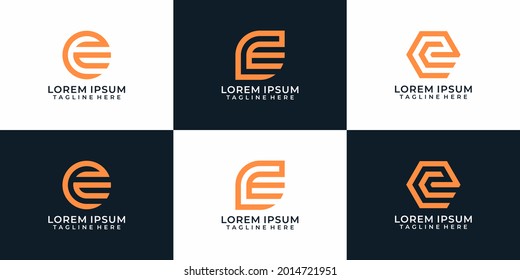 Set of monogram creative geometric letter e logo designs inspiration. Logo can be used for icon, brand, identity, symbol, elements, and typography