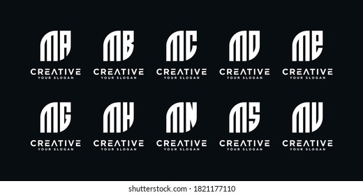 Conjunto de monograma letra creativa m y etc plantilla de logotipo. iconos para negocios de lujo, elegante, sencillo.