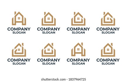 conjunto de modelos de casa monograma, casa, edificio con plantilla de diseño de logotipo de letra inicial