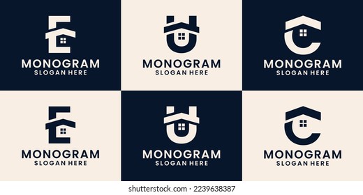 Conjunto de monogramas con inspiraciones en el diseño del logotipo del hogar