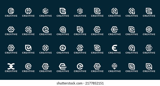 set of monogram initial E logo design with variation shapes.