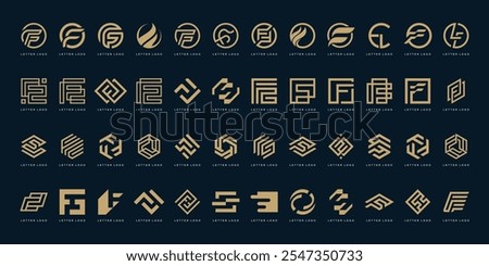 Set of Monogram Initial Letter F,  Abstract Logo Design Graphic Icon