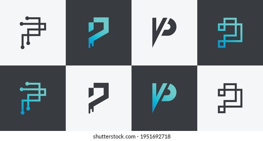 Set of monogram initial letter p logo design template. icons for business Premium Vector
