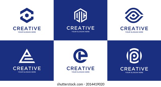 set of monogram initial letter p and letter c logo template icons for business