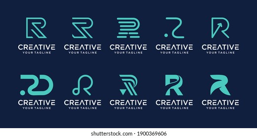 Set of monogram initial letter R RR logo template. icons for business of fashion, business, consulting, technology digital.