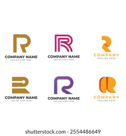 Set of monogram initial letter R RR logo template. icons for business of fashion, business, consulting, technology digital.