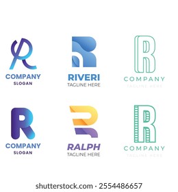 Set of monogram initial letter R RR logo template. icons for business of fashion, business, consulting, technology digital.