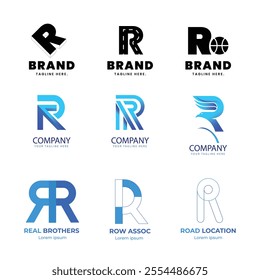 Set of monogram initial letter R RR logo template. icons for business of fashion, business, consulting, technology digital.