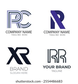 Set of monogram initial letter R RR logo template. icons for business of fashion, business, consulting, technology digital.