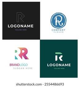 Set of monogram initial letter R RR logo template. icons for business of fashion, business, consulting, technology digital.