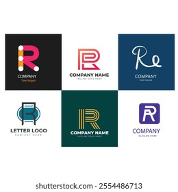 Set of monogram initial letter R RR logo template. icons for business of fashion, business, consulting, technology digital.