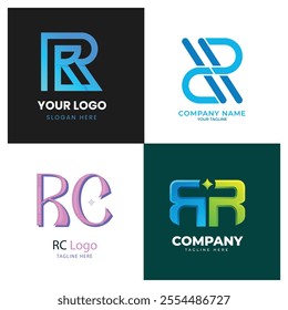 Set of monogram initial letter R RR logo template. icons for business of fashion, business, consulting, technology digital.