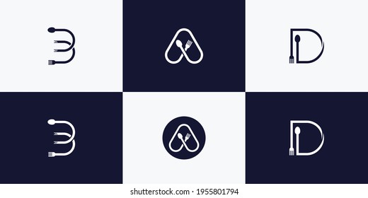 Set of monogram letter A, B and D with spoon and fork concept Premium Vector