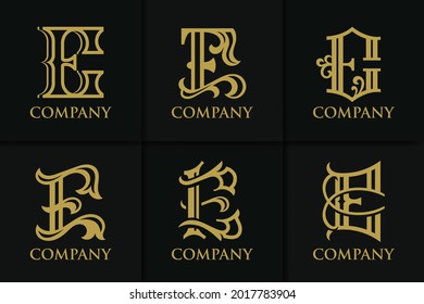 Set monogram letter E vintage collection