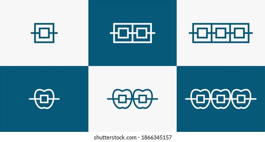 set of monogram letter icon logo template tooth braces