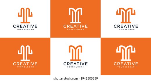 set of monogram letter m logo design template