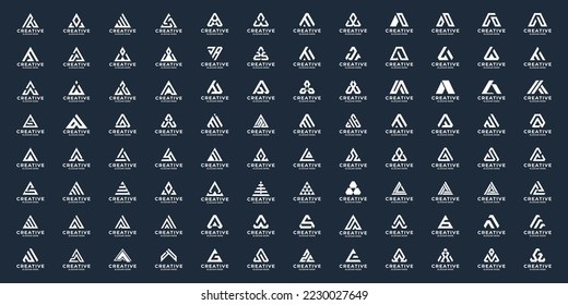 Set of monogram letter A with triangle concept logo design.