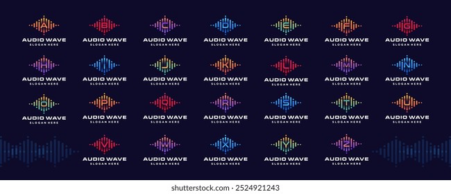 Conjunto de Plantilla de diseño de logotipo de la letra A a la Z de Monogram con elemento de pulso, Plantilla de Vector