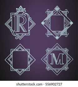 Set of monogram line art design elements, graceful template. Design royalty, business card, Boutique, Hotel, Heraldic, Web design. Vector illustration