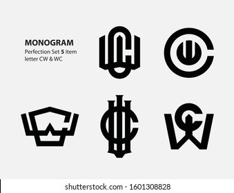 Set monogram logo design letter CW or WC