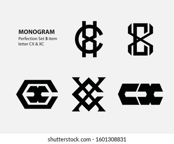 Set monogram logo design letter CX or XC