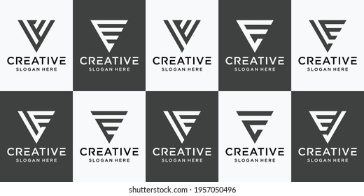 Set of monogram logo design template initial letter VE with creative concept. Premium Vector