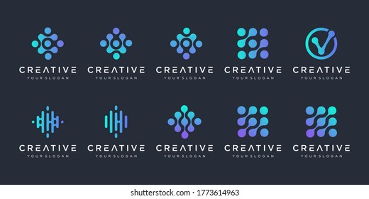 set of monogram logo with dot concept. Universal colorful biotechnology molecule atom DNA chip symbol. This logo is suitable for research, science, medical, logotype, technology, lab, molecule. - Shutterstock ID 1773614963
