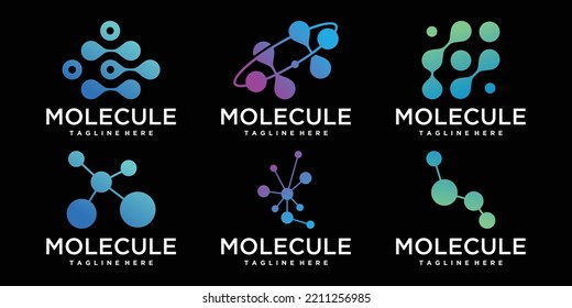 Set of monogram logo with dot concept. universal colorful biotechnology molecule atom dna chip symbol. this logo is suitable for research, science, medical, logotype, technology, lab, Premium Vector