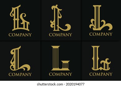 Set monogram logo letter l vintage collection