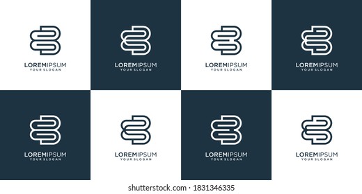 set of Monogram logo line simple Premium Vector.letter e and letter b design template.premium vector