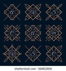 Set of monogram logo template with calligraphic elegant ornament elements