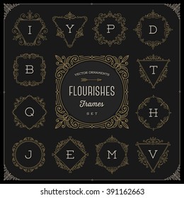 Set of monogram logo template with flourishes calligraphic elegant ornament frames - Vector illustration