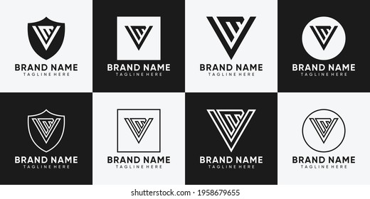 Set of monogram logo template initial letter VM with creative concept