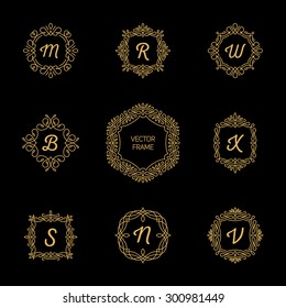 Set Monogram Logos template on Black Background. Good for Restaurant, Boutique, Hotel, Heraldic, Jewelry.