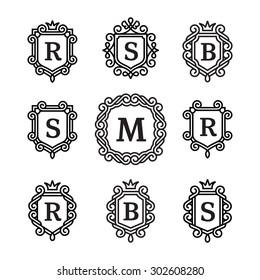 Set Monogram Logos template on White Background. Good for Restaurant, Boutique, Hotel, Heraldic, Jewelry.