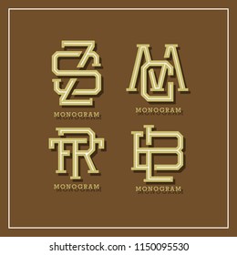 Set Monogram Old Fashioned Alphabet Initial Retro Stylish Badge Logotype Design Template