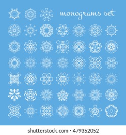 Set of monogram ornate mandalas. Elegant circular pattern. Vector collection