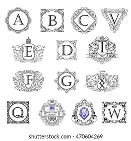 Set monogram outline coat of arms
