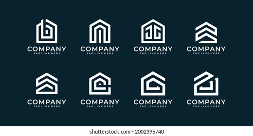 Set of monogram real estate company logo vector bundle. Logo can be used for icon, brand, identity, construction, creative, building, and apartment
