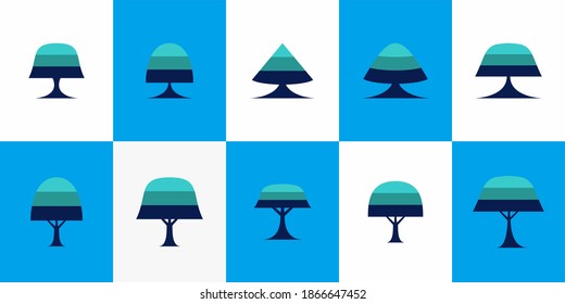 set of monogram tree icon logo template