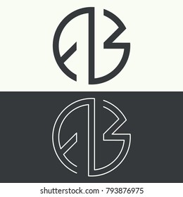Set of monograms of letters A B. Logo. Simple linear style. Monochrome vector illustration.