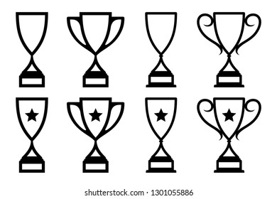Set monoline design trophy icon with stars for graphic design element. Silhouette trophy icon symbol for graphic and web design. Vector illustration EPS.8 EPS.10