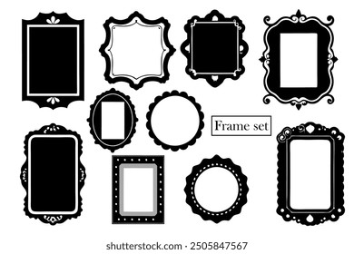 Set of monoline frame  silhouete Black and white