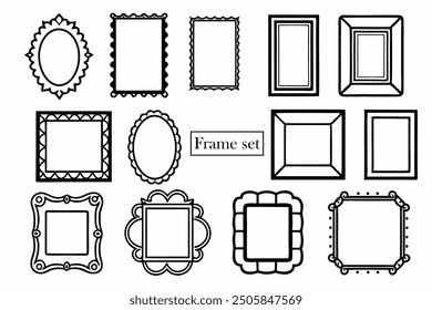 Set of monoline frame  silhouete Black and white