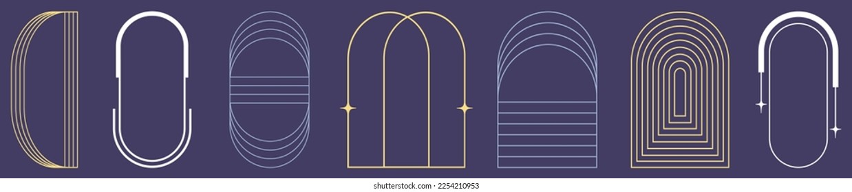 Set of monoline geometric elements. Minimalistic abstract thin lines. For social media posts and stories. Boho aesthetic.