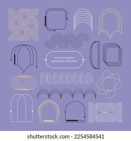 Set of monoline geometric elements. Minimalistic abstract thin lines. For social media posts and stories. Arch, arc, round, ellipse, and square. Boho aesthetic.